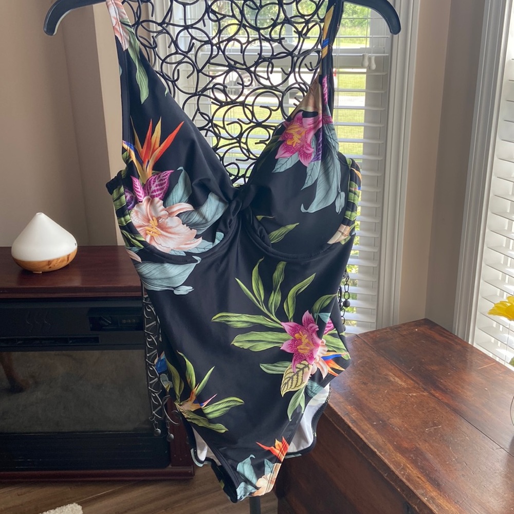 Black floral bathing suit